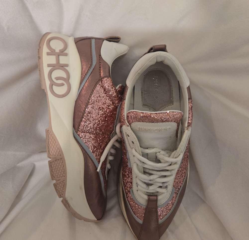 Jimmy Choo Rose Glitter Platform Sneakers